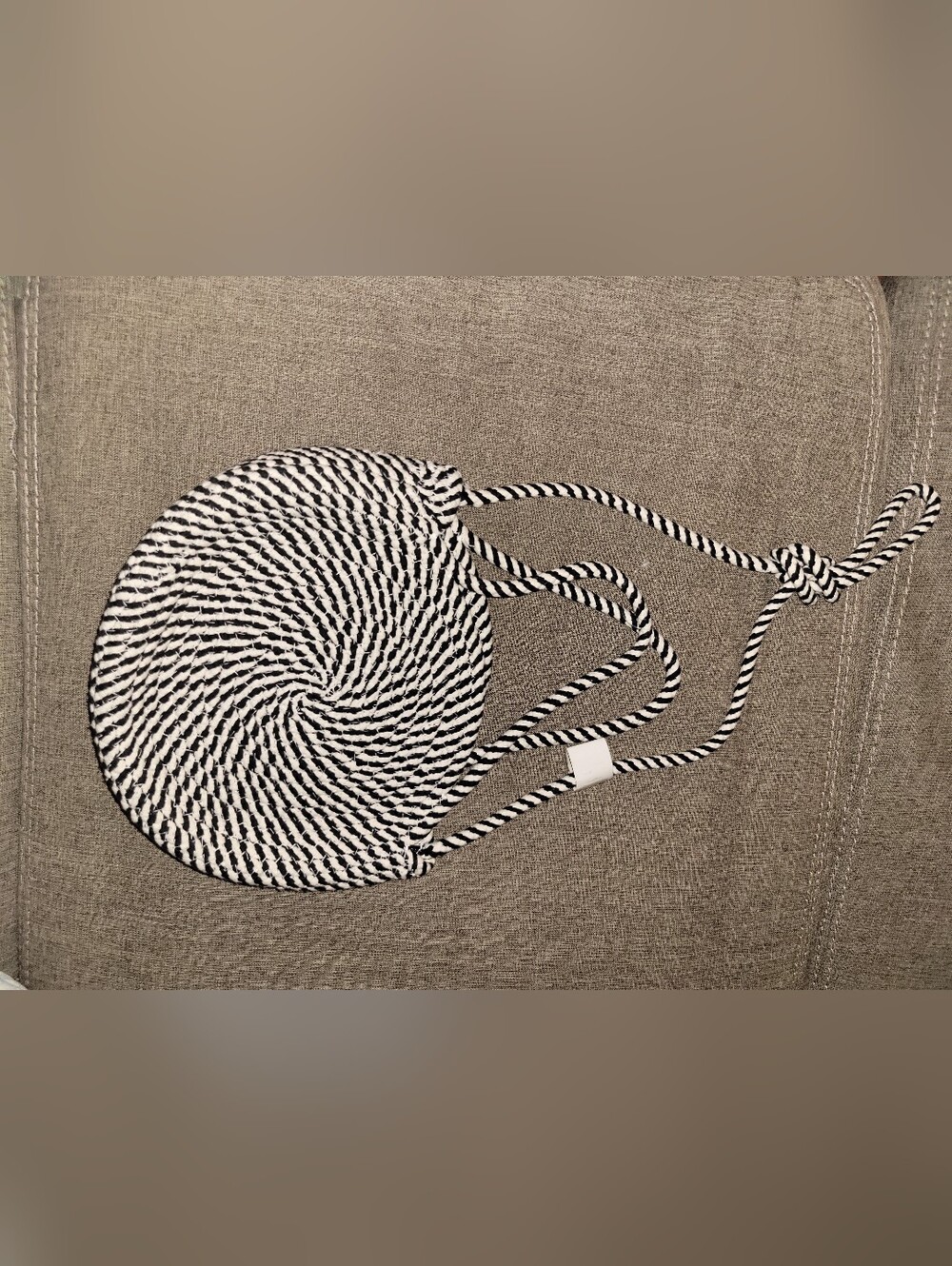Round Black & White Rope Crossbody Bag